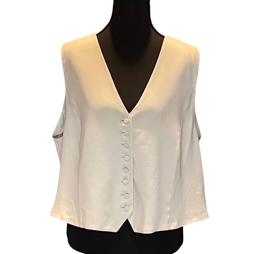 Quince Fluid Crepe Vest Sand Button Front Vest XL Quiet Luxury Minimalist